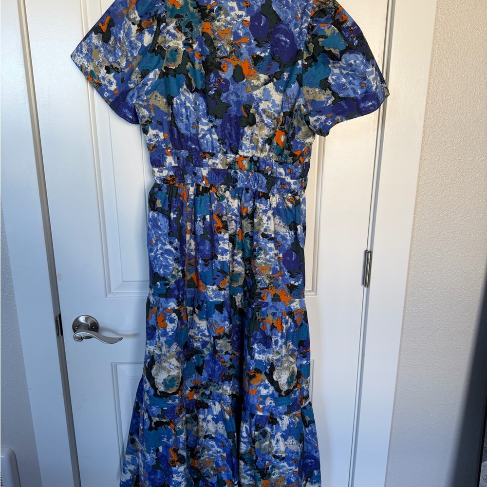 Anthropologie Blue and Orange Floral Midi Dress - Picture 2 of 3